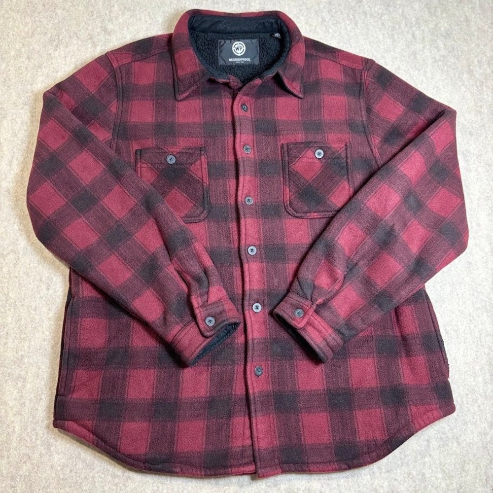 Weatherproof Shirt Jacket Mens XL Red Black Fleece Buffalo Plaid Sherpa‎ Lined